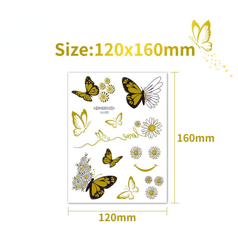 Stiker tato sementara, 6 lembar tahan air cap emas Unicorn putri duyung kupu-kupu tato Flash sekali pakai kartun