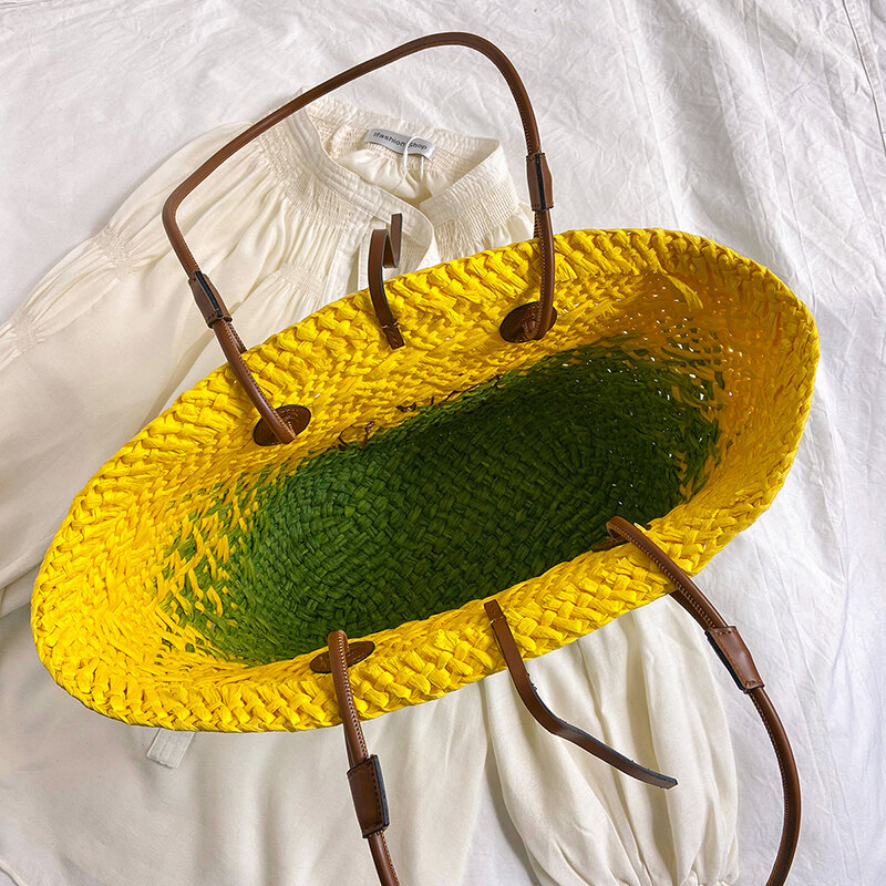 Соломенная Сумка в богемном стиле для женщин, вместительная плетеная Сумочка на плечо, пляжный дорожный шоппер ручной работы, 2024