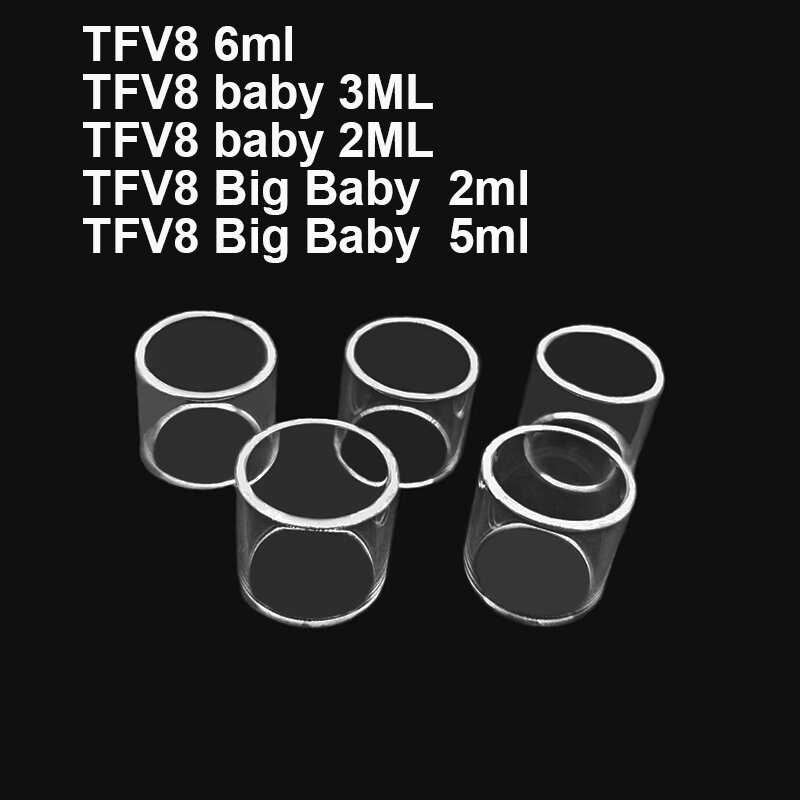 Tanque de vidro liso reto para Smok TFV8, substituição grande do bebê, 2ml 5ml, 6ml, bebê grande, 5pcs