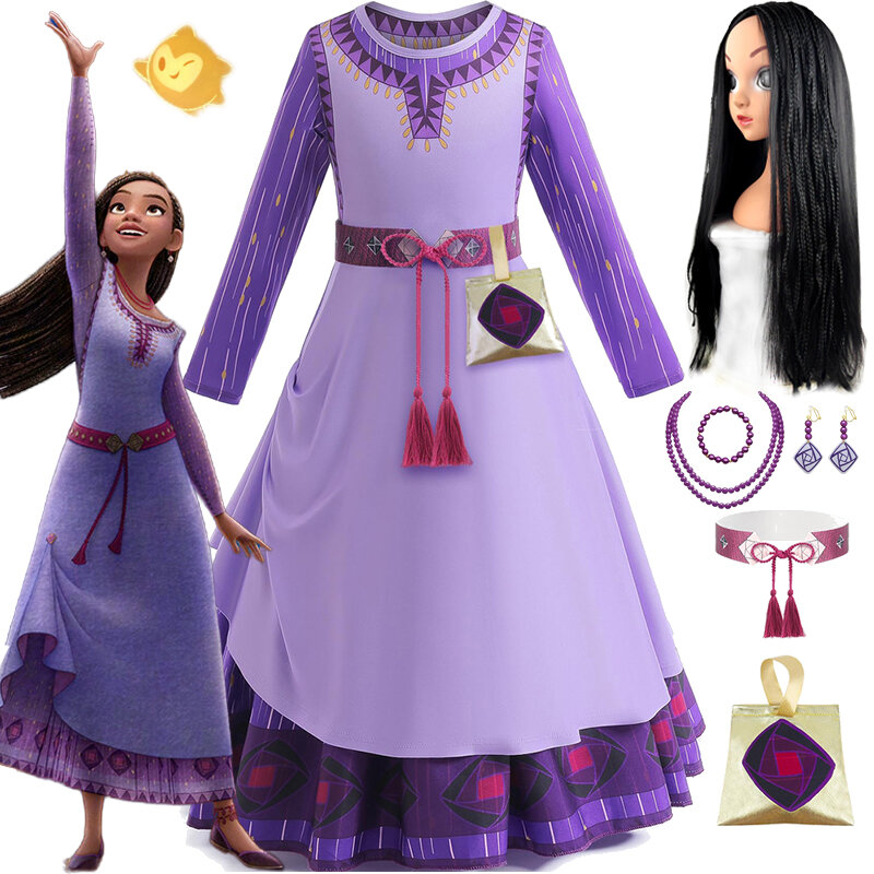 Детское платье для косплея Disney Wish Asha, комплект из платья принцессы, костюмы нового фильма «Wish Asha» для девочек, одежда для рождественской вечеринки