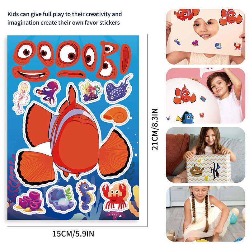 8/16 arkuszy Make A Face Disney Finding Nemo Puzzle naklejki DIY montaż układanka Cartoon Anime naklejki zabawki edukacyjne dla dzieci naklejki