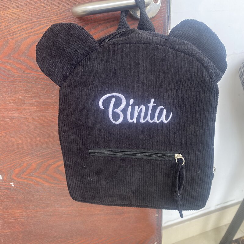 Ransel beruang lucu ransel korduroi personalisasi hadiah ulang tahun anak perempuan tas nama bordir kustom