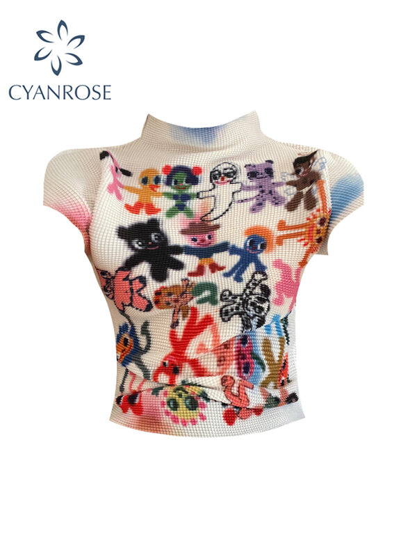เสื้อยืดผู้หญิงลายกราฟิกแขนสั้นฮาราจูกุเสื้อคอกลมแฟชั่นแนวสตรีทเสื้อคลุมวินเทจแฟชั่นเกาหลี Y2k ฤดูร้อน