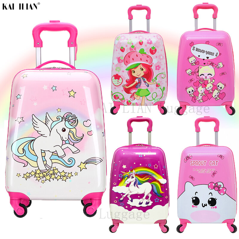 16/18 inch Kids Cartoon rolling luggage children travel suitcase on wheel trolley luggage carry-ons hardside bag for kid gift