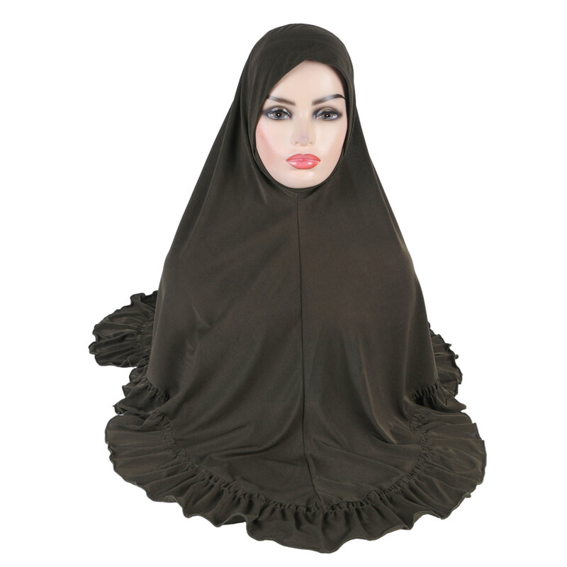 Hijab musulmán liso de gran tamaño, bufanda islámica de alta calidad, turbante instantáneo con volantes, Ramadán, Venta caliente