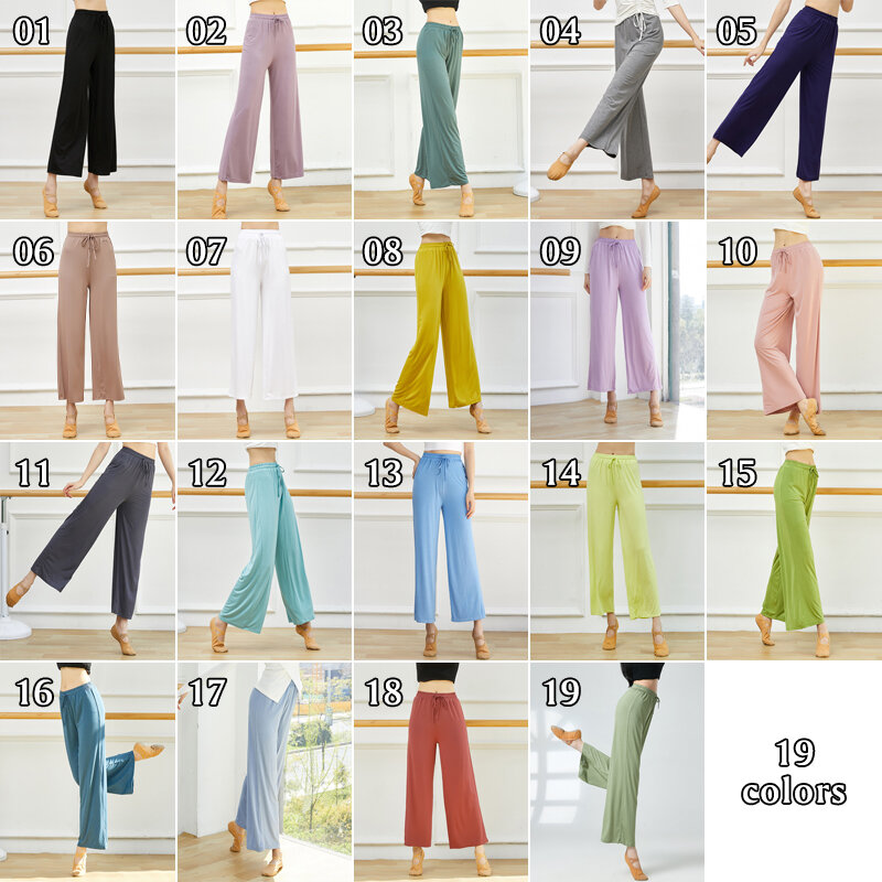 Modal Celana Lebar Kaki Celana Panjang Lurus Tether Pinggang Tinggi Wanita Pakaian Latihan Tari Modern Gaun Yoga Celana Lembut Tari Klasik