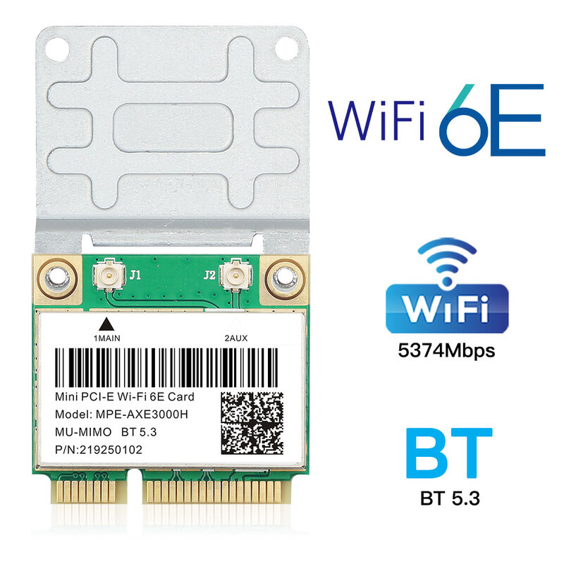 Sem fio Mini PCI-E WiFi Card, 6E, 5374Mbps, AX210, Bluetooth 5.3, 802.11AX, 2.4G, 5G, 6Ghz, Adaptador de Rede Wlan para Win10