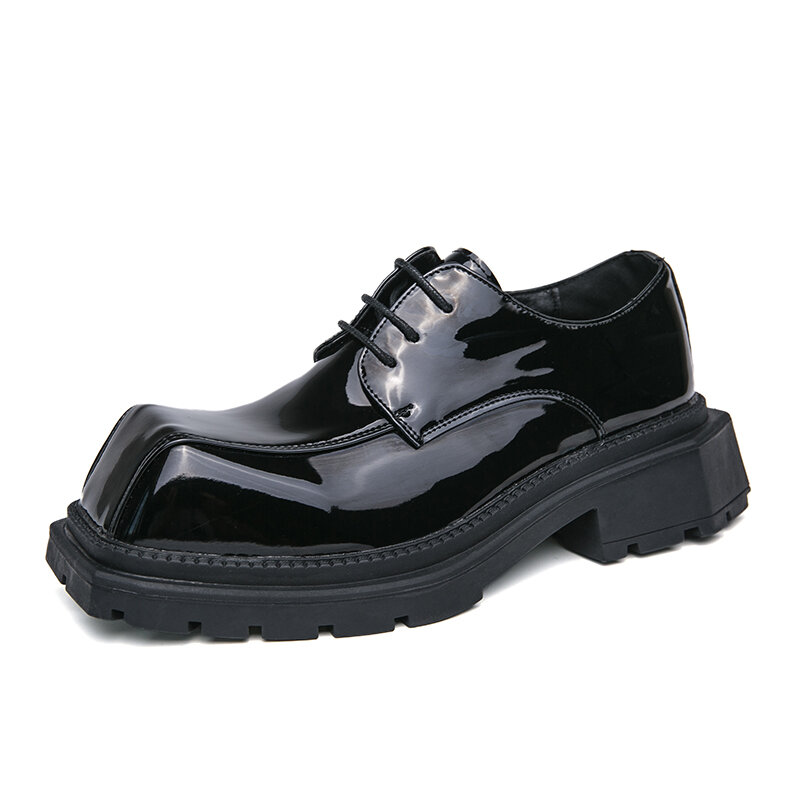 Sapatos de trabalho de sola grossa de couro genuíno masculino, sapatos grandes, moda de rua casual, marca designer