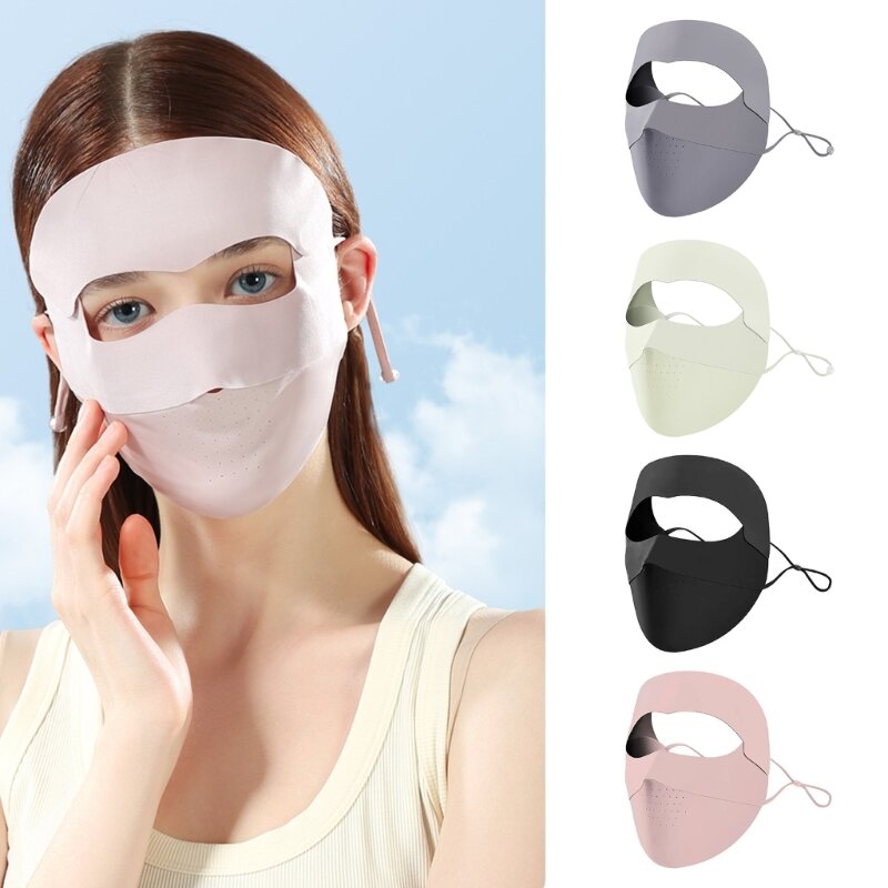 95AB Maschera rinfrescante per protezione solare per viso per ragazze Copertura per viso per attività estive all'aperto