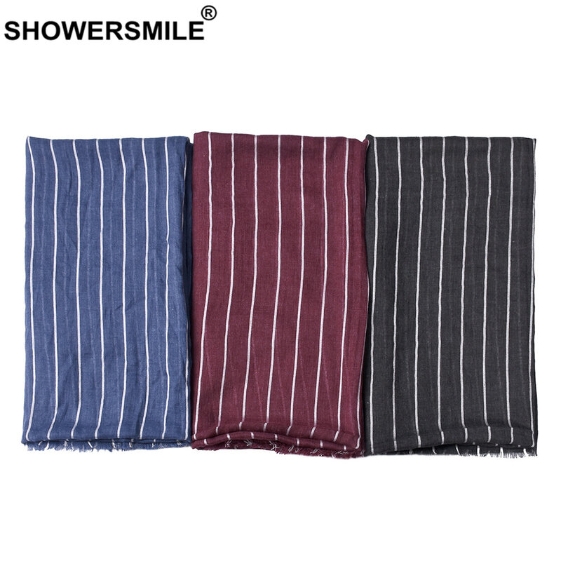 Showersmile ストライプ男性スカーフファッション暖かい男性の冬のスカーフ青、赤、黒スカーフ男性アクセサリー 190 センチメートル * 100 センチメートル