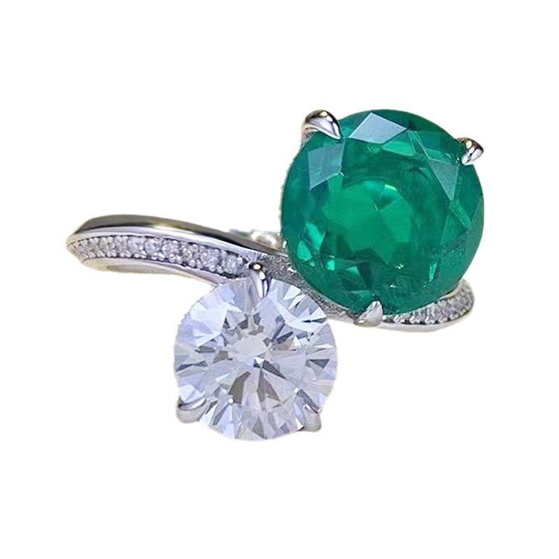 여성용 모조 에메랄드 라운드 다이아몬드 반지, 심플하고 패셔너블한 유럽 미국 스타일, S925 실버, 10mm, 2023 신상