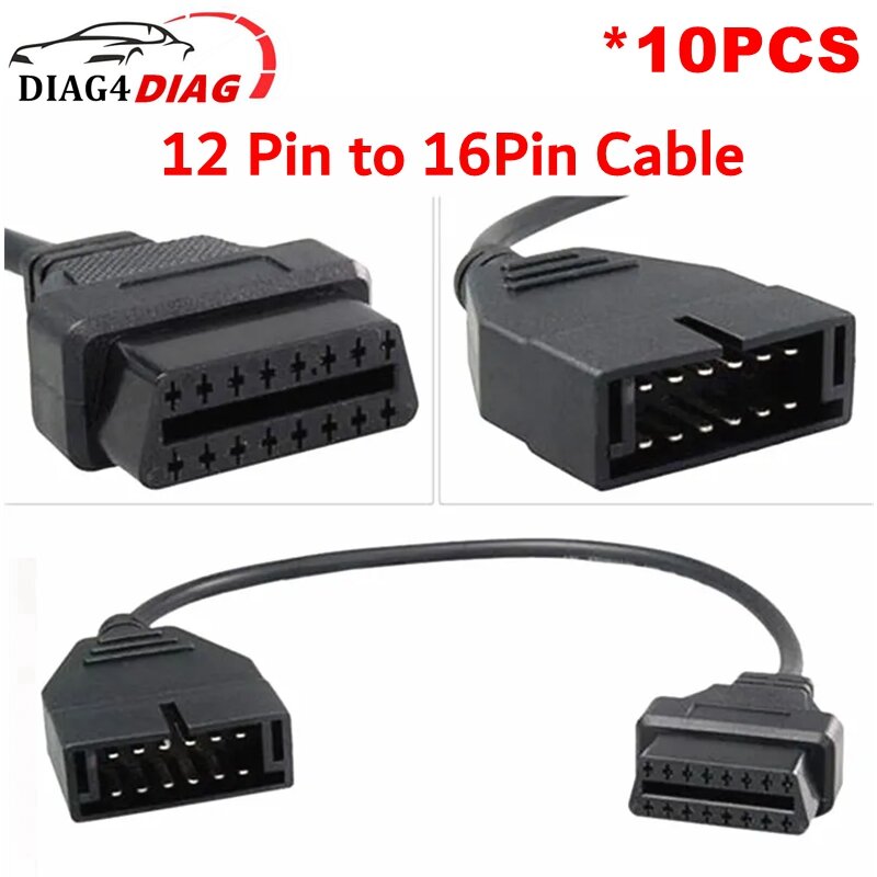10 buah/lot kabel OBD2 untuk adaptor kabel diagnostik kabel OBD2 diagnostik 12PIN hingga 16PIN