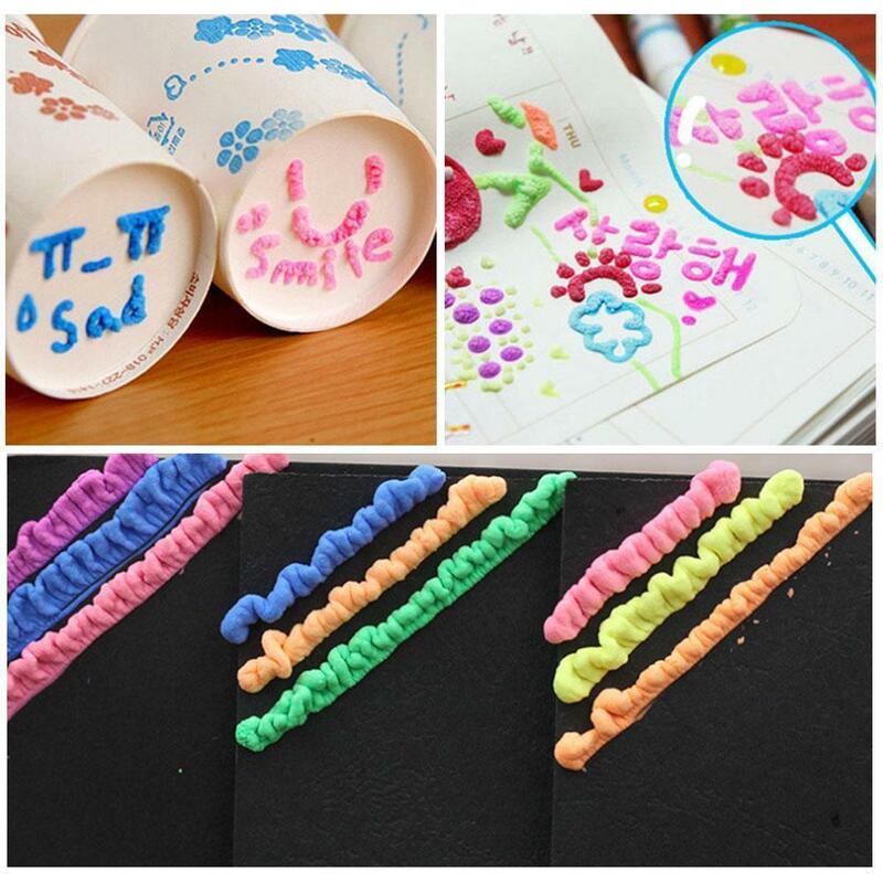 Lápices de acuarela de tinta de piezas para niños, pluma de burbujas para pintar palomitas de maíz, Algodón hecho a mano, pintura imprimible 3D, 6 uds.