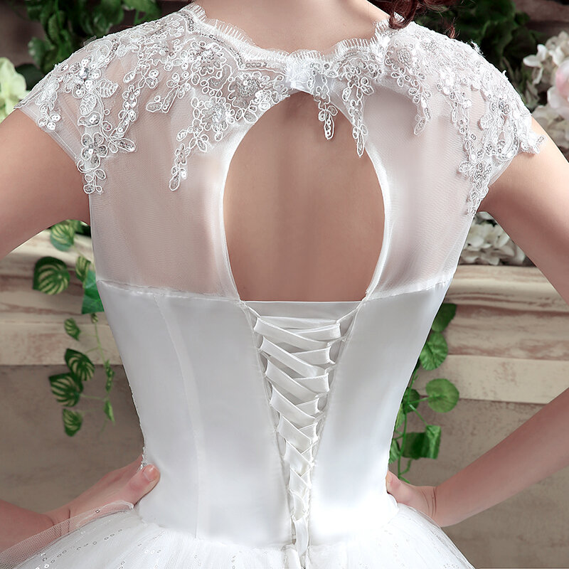 Applqiue Vestido De Noiva Cap Sleeves Wedding Dress V-neck Vestidos De Novia
