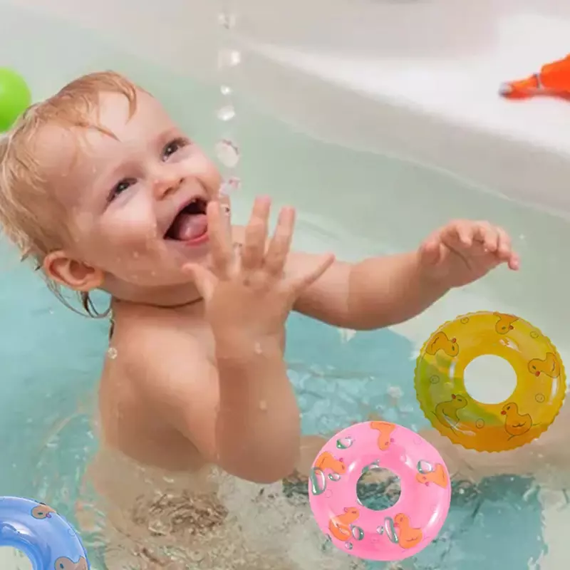 Mainan berenang cincin Mini anak-anak, mainan kolam renang mengapung lingkaran cincin mainan bayi boneka lucu mengambang karet permainan tiup