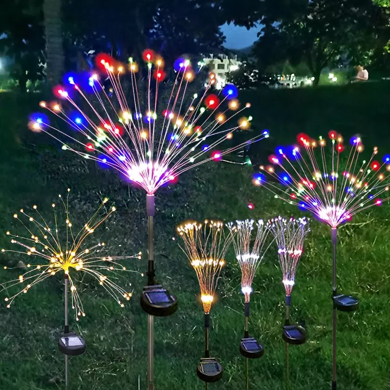 Luces solares creativas con forma de fuegos artificiales, decoración al aire libre, jardín, patio, fiesta, Navidad, cadena de luz montada en el césped, seta