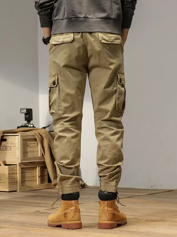 2024 nowe spodnie z wieloma kieszeniami wiosenno-letnie spodnie Cargo męskie z zamkiem błyskawicznym, chude spodnie robocze, bawełniane spodnie taktyczne na co dzień