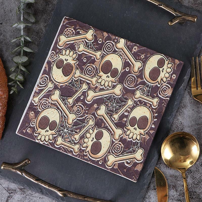 Halloween Dinner Napkins Spooky Skull Paper Napkins Decorative Soft Highly Absorbent 2 Layers Trick Or Treat Napkins For