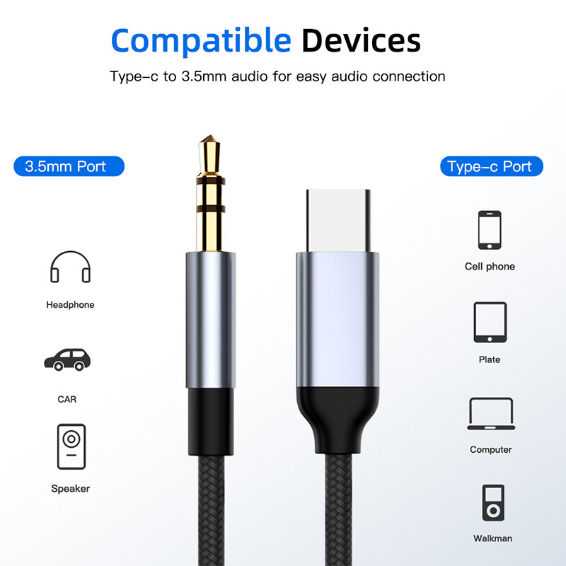Аудиокабель AUX с USB C на разъем 3,5 мм, шнур AUX для автомобильного динамика, адаптер для наушников для Samsung, Xiaomi, Huawei, универсальный конвертер Type-C