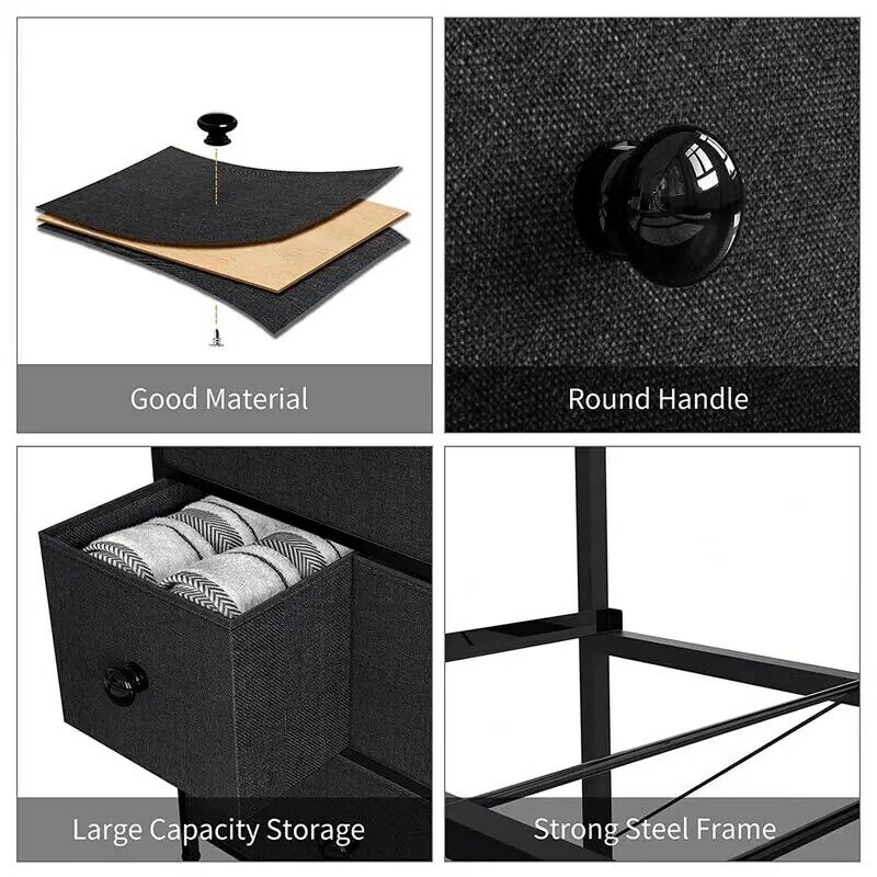 REAHOME-Commode de chambre à coucher à cadre en acier, meuble de rangement, noir et gris, 6 MELSteel