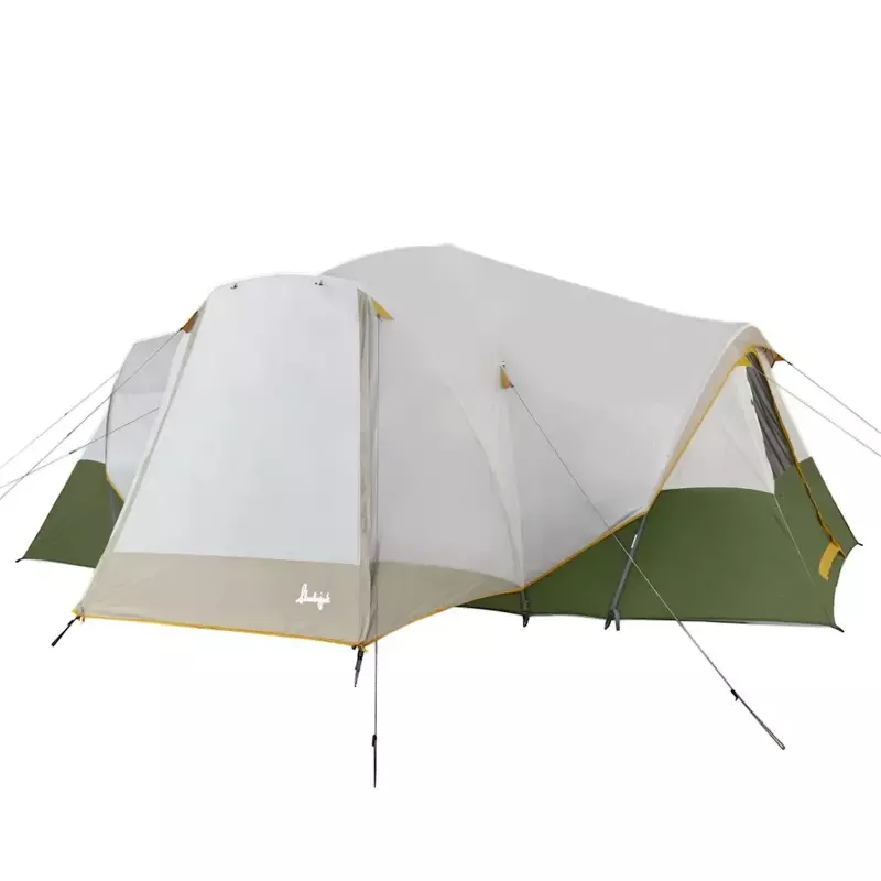 Tenda terik matahari 10 orang, tenda berkemah Hybrid mendaki alam Off-White/Hijau dengan 3 kamar