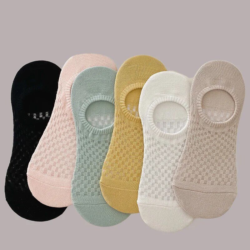 ถุงเท้าแฟชั่นของผู้หญิงที่มีคุณภาพสูงใหม่เกาหลีเรียบง่าย, แผ่นซิลิโคนใสกันลื่นระบายอากาศถุงเท้าผ้าฝ้ายลำลอง6/12คู่