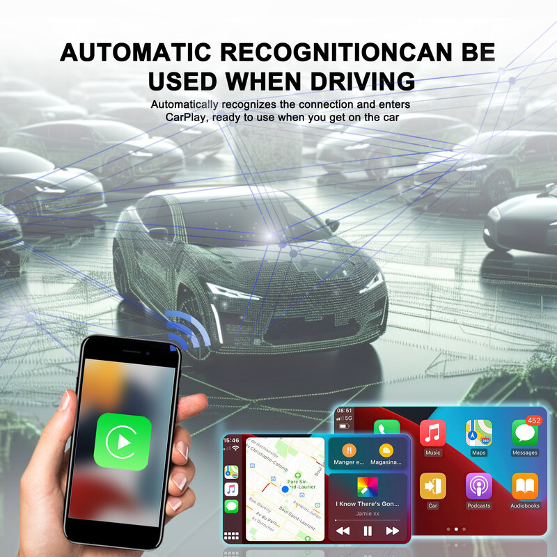 Podofo-Carplay Ai Box Android Auto Wireless Streaming Box para VW, Audi, Toyota, Honda, WiFi fuerte, Bluetooth, asistente de voz