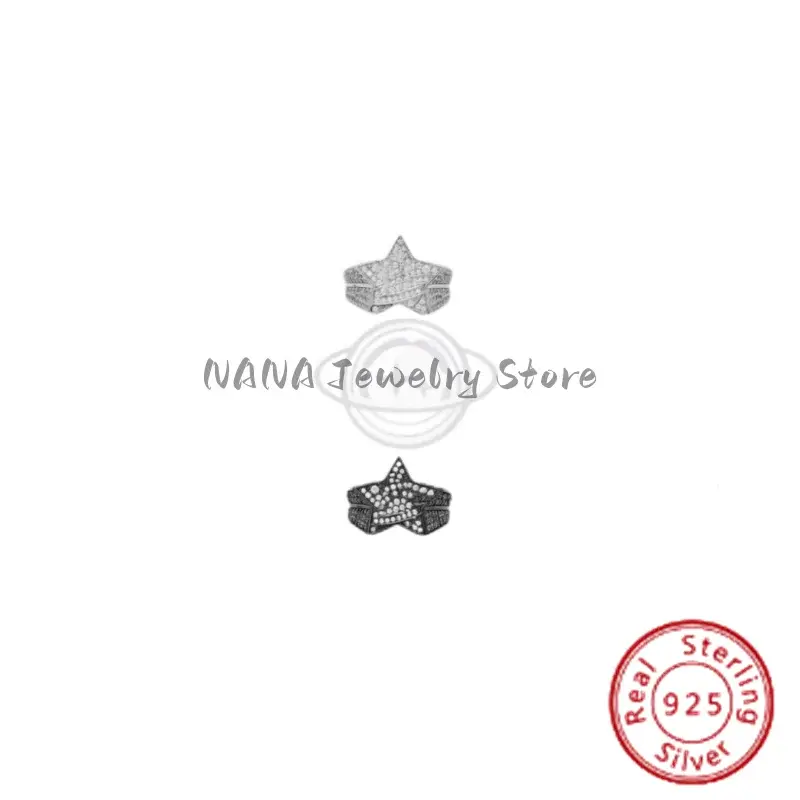 Nana 'S Liefde Puur Zilveren Officiële Authentieke Ster Glanzende Diamanten Paar Saturnus Ring Lichte Luxe