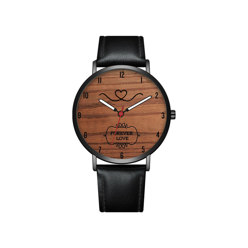 レディースレザークォーツ腕時計、木製グレイン、絶妙なダイヤル、ウォッチストラップ、スチール、バレンタインデーギフト、ファッション、カップル