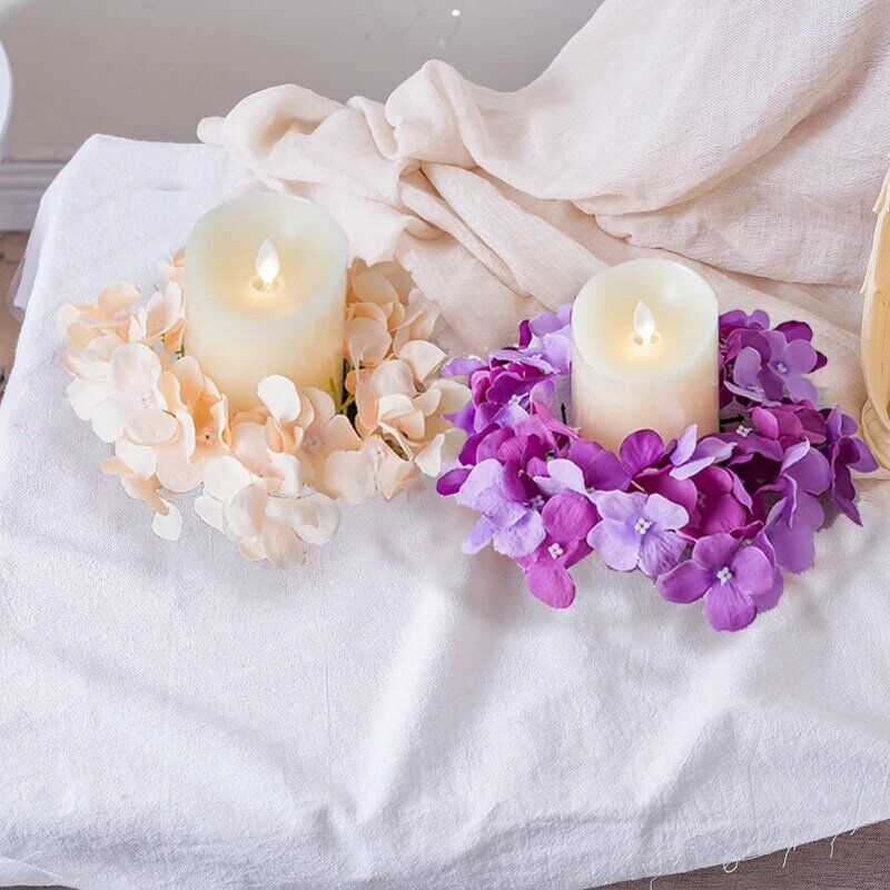 23cm karangan bunga tempat lilin buatan Hydrangea karangan bunga lilin aromaterapi cincin dekorasi tengah meja Natal pernikahan