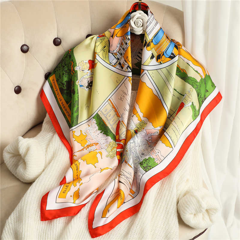 Женский роскошный Шелковый квадратный шарф 90 см, атласная шаль с принтом, Женская Шейная повязка, головной платок, 2022