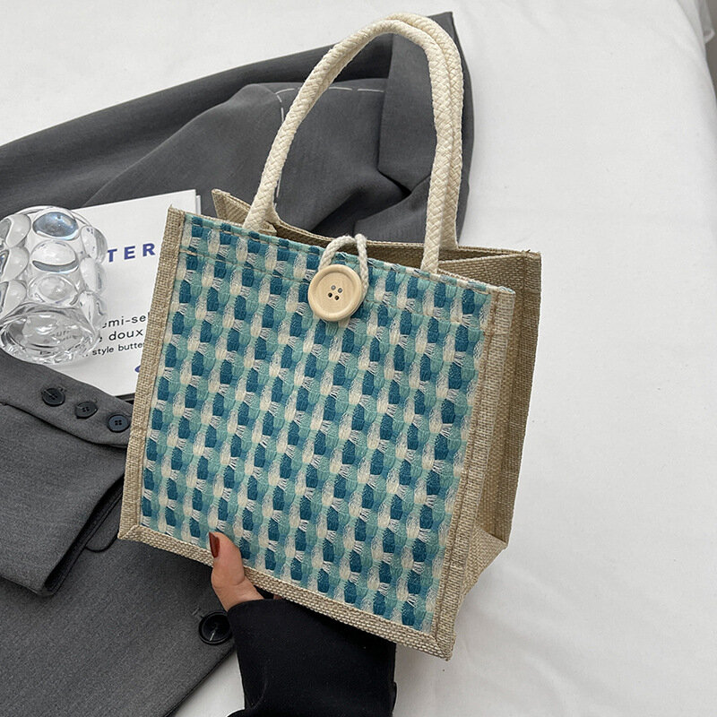 Ins tas makan siang Linen Fashion, tas Tote penyimpanan makanan kapasitas besar, tas piknik perjalanan luar ruangan wanita baru