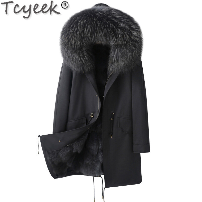 Tcyeek Warm Fox Fur Liner Detachable Coat for Man Clothes Fashion Mens Fur Parka Raccoon Fur Collar 2023 Winter Men Jacket 6XL