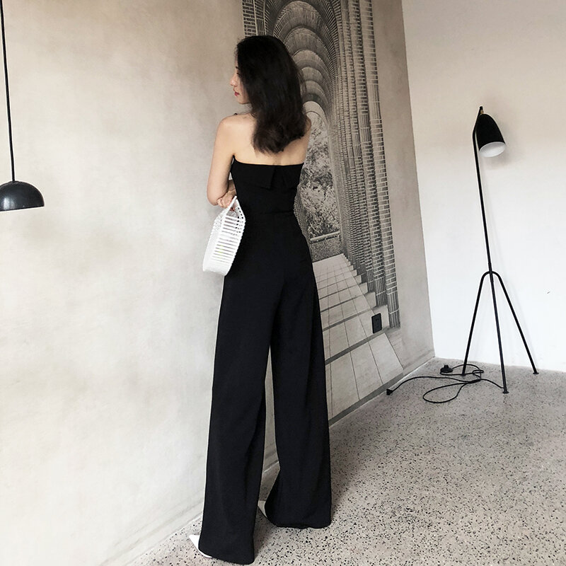 Jumpsuit women's summer thin long fashionable 2024 new black slimming high waisted draped wide leg pants