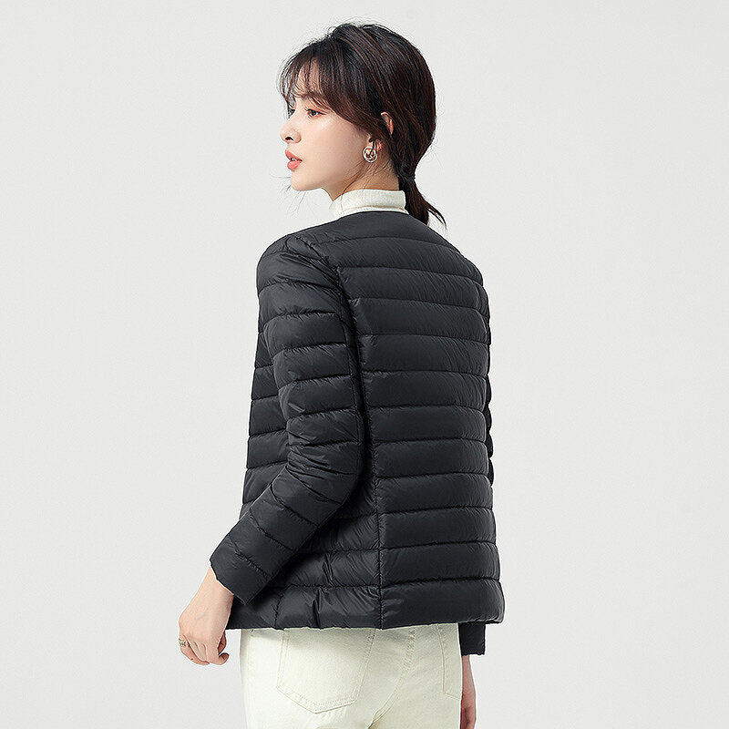 Arazooyi 여성용 다운 재킷, 하이킹 캠핑 방수 겨울 코트, 초경량 휴대용 열 퍼퍼 재킷, 라운드 넥 V넥