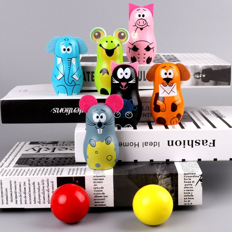 Wooden Cartoon Animal Bowling Children Early Education Educational Toys