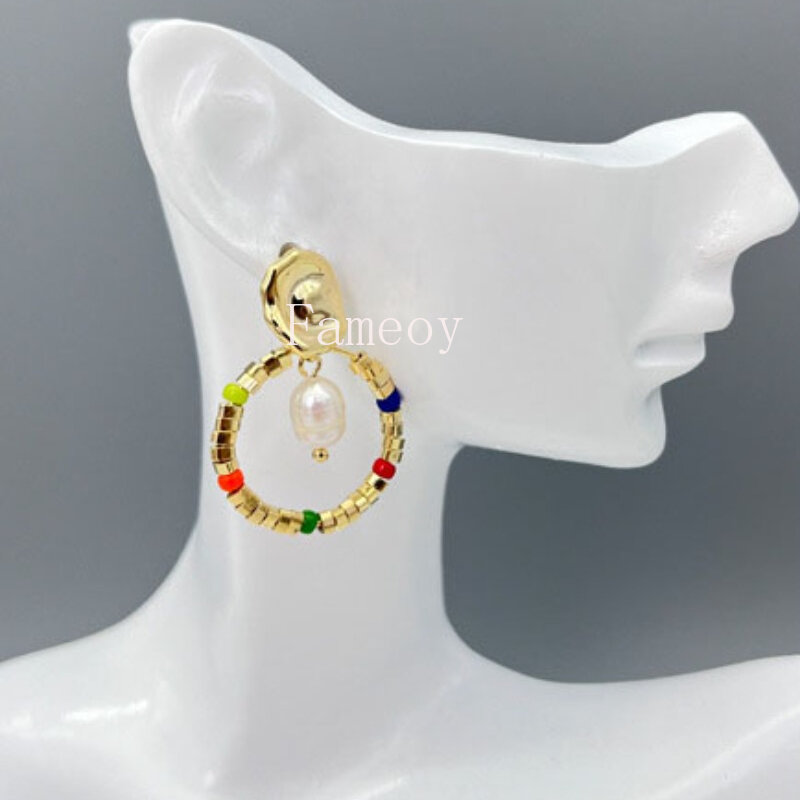 Boucles d'oreilles rondes avec pendentif en perle simulée pour femme, rétro, mode, nouveau, 2024