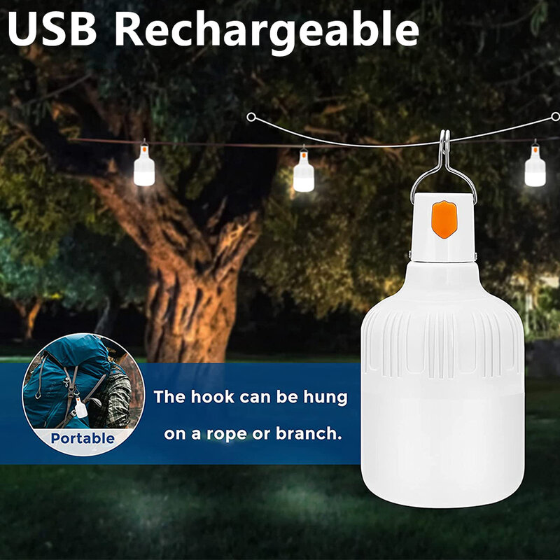Bombillas de lámpara LED USB portátiles, luz colgante para exteriores, linterna impermeable recargable, luz de emergencia nocturna para tienda de campaña