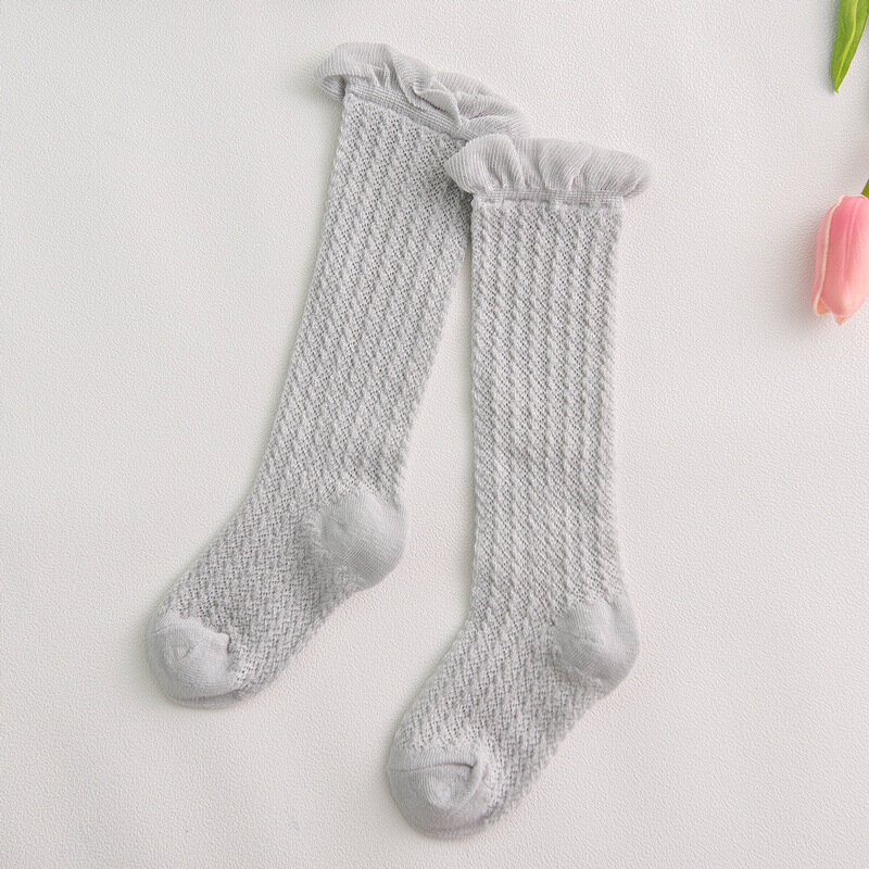 Женские нескользящие длинные носки для новорожденных, детские гольфы, милые хлопковые сетчатые дышащие мягкие носки для маленьких мальчиков и девочек