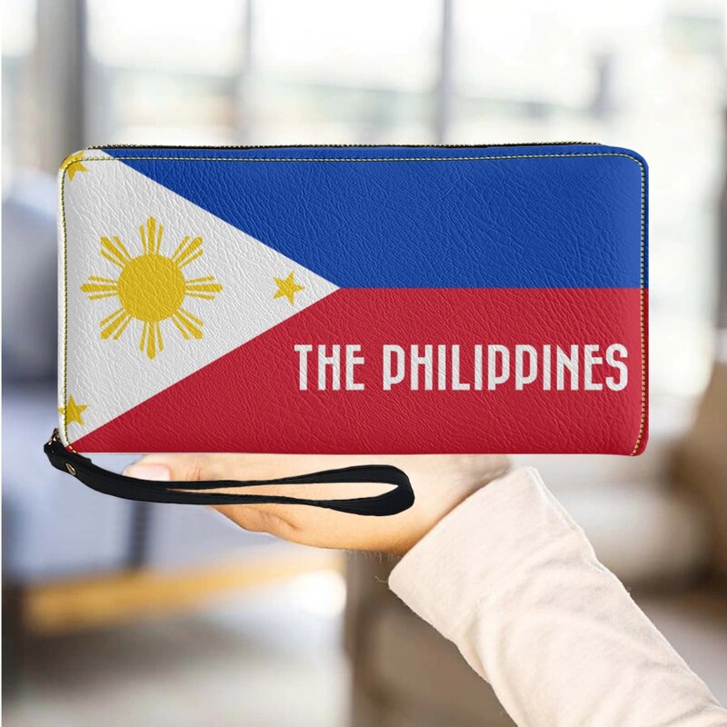Portafogli da donna modello bandiera filippina borsa da ragazza in pelle PU di lusso lunga e sottile porta carte di credito per ragazze frizione Carteira Feminina 2023