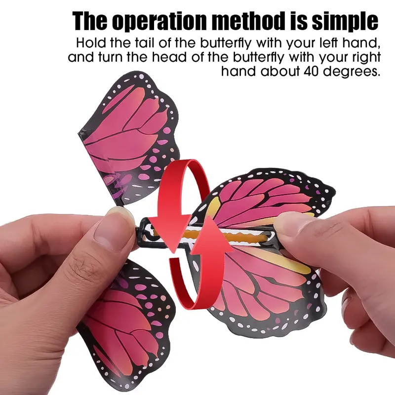 5Pcs Magic Flying Butterfly Wind Up Toy In The Sky Funny Rubber Band Powered Cards Kids Tricks puntelli Party Great Surpris Gift
