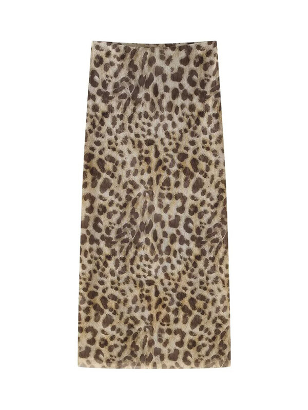Willshela-Conjunto de 2 piezas para mujer, Top plisado de leopardo de tul y falda Midi de cintura alta Vintage, conjunto de faldas Chic para mujer