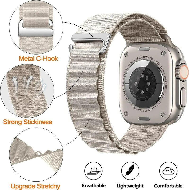 Alpine tali Loop untuk Apple Watch, pita Ultra 2 49mm 9 8 7 45mm 41mm gelang nilon iWatch Seri 6 5 4 3 SE2 44mm 40mm 42mm 38mm