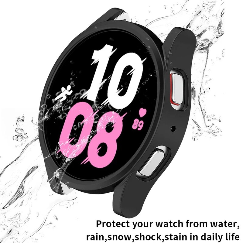 Vidro Temperado e Estojo para Samsung Galaxy Watch, Protetor de Tela, Bumper Shell, Hard Matte, Cobertura Protetora, 4, 5, 6, 44mm, 40mm