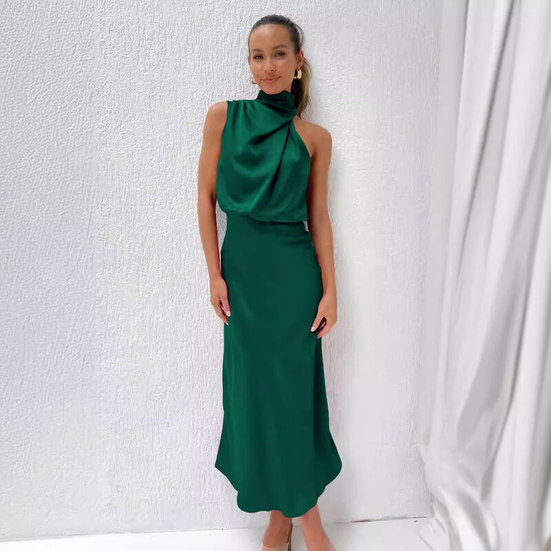 2024 New Solid Color Sleeveless Fashion Elegant Light Evening Gift Dress