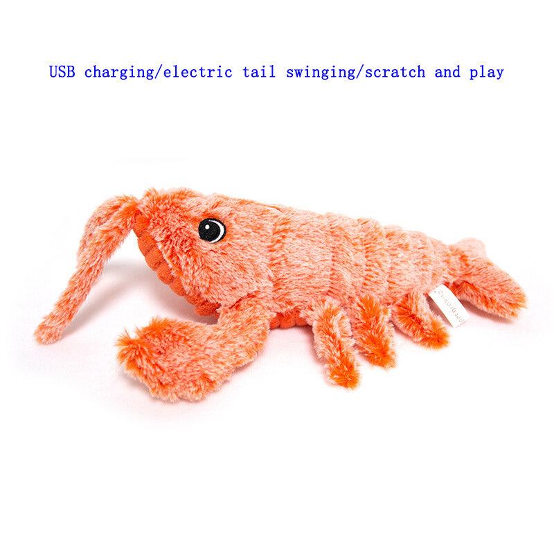 Juguete eléctrico de langosta de piel de Animal de simulación de camarón de salto de gravedad de mascota con carga USB, grifo inteligente, cubierta de tela de gatillo, se puede lavar