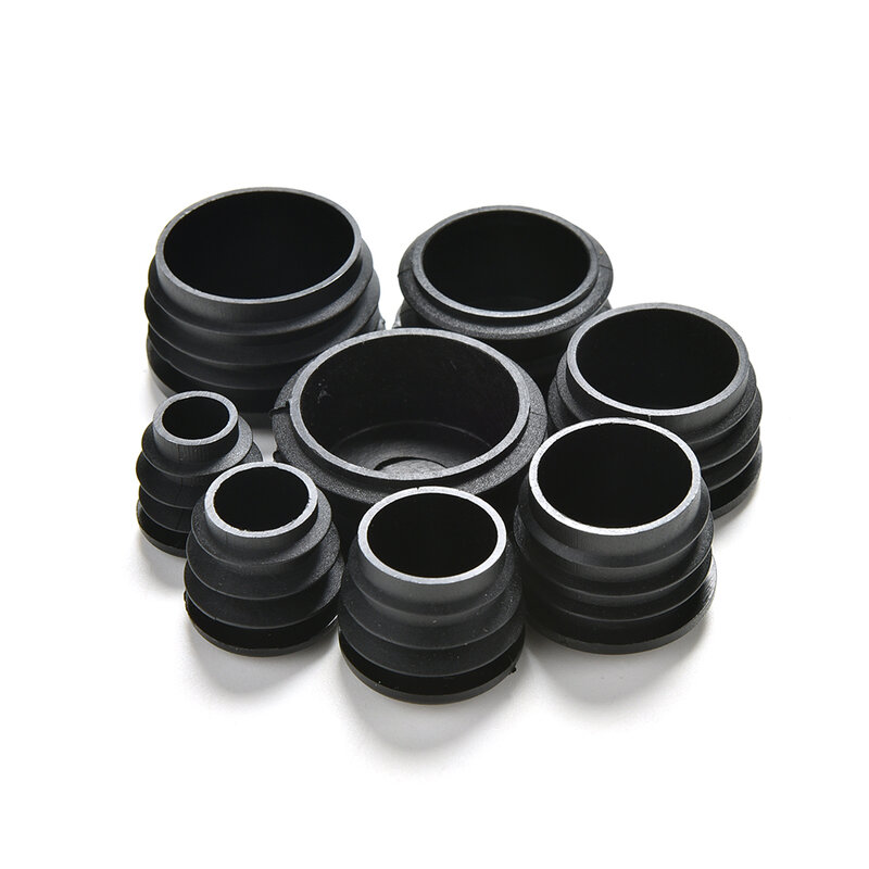 Tapón de plástico negro para tubo redondo, tapón de inserción, 10 unidades