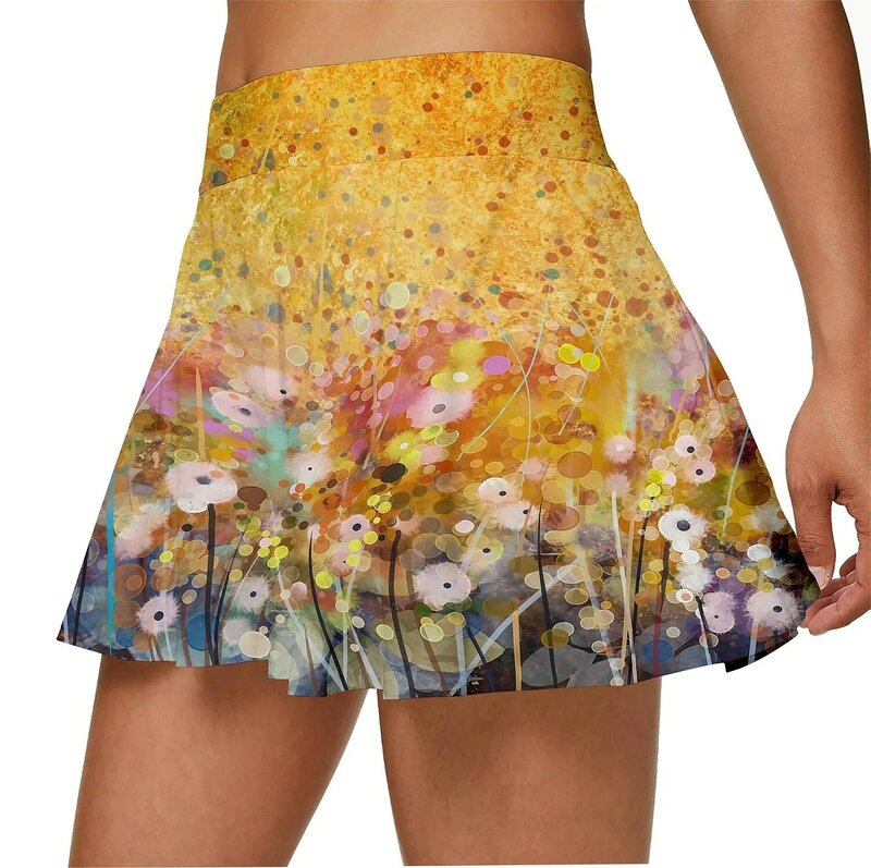 Women's Tennis Pleated Skirt with 2 Pockets High Waist Double-Layer Anti Exposure Fitness Skirt Badminton Golf Pleated Skirt