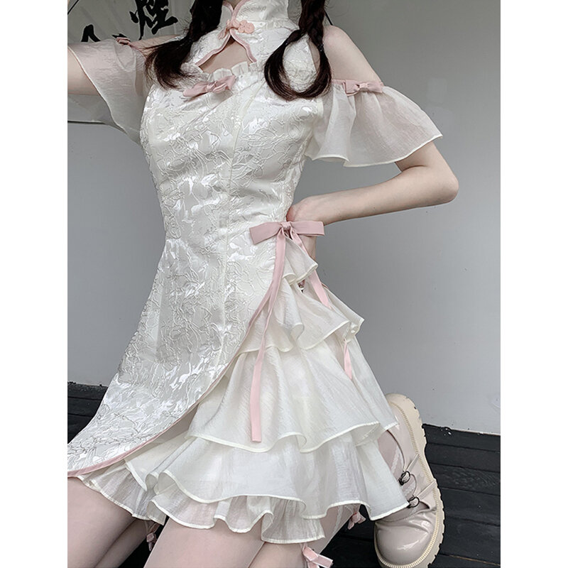 Kwwaii-vestido Vintage para mujer, Cheongsam dulce, ajustado, Y2K, Lolita, gótico, informal, Harajuku, estética Sexy, 2024