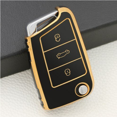 New Arrival Rubber Car Key Cover Gold Edge TPU Auto Key Case For Volkswagen Passat Polo Golf Bora CC TIGUAN TOURAN